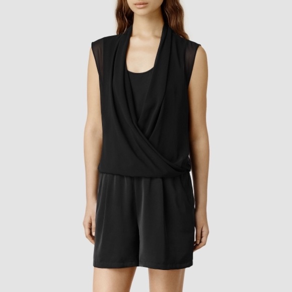 All Saints Pants - ALLSAINTS Black Amis Black Draped Playsuit Romper